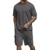 image:imageCOOFANDY Mens Shirt and Shorts Set 2 Piece Fashion Summer Tracksuits Cotton Oversized TShirts Cargo Shorts OutfitsDark Grey
