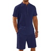 image:imageCOOFANDY Mens Summer Beach Outfits 2 Piece Casual Textured Henley Shirt and Shorts SetNavy Blue