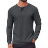 image:imageCOOFANDY Mens Waffle Henley Shirts Long Sleeve Casual TShirt Basic Lightweight Pullover TeesDark Gray