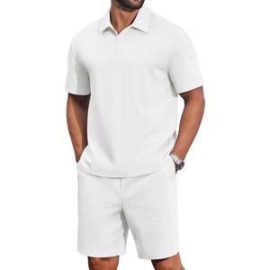 image:imageCOOFANDY Mens 2 Piece Outfits Casual Cotton Short Sleeve Polo Shirts and Shorts Sets Loose Fit Summer Athletic Track SuitsWhite