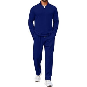 image:imageCOOFANDY Mens 2 Piece Tracksuit Set Quarter Zip Sweatsuit Athletic Running Suit Sets Long Sleeve Casual OutfitsDenim Blue