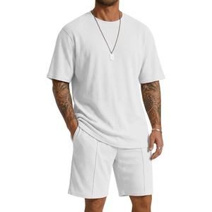 image:imageCOOFANDY Mens 2 Pieces Outfits Casual Cotton T Shirt and Shorts Set Summer Short Sleeve Waffle TracksuitsWhite
