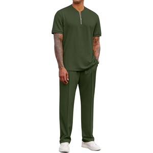 image:imageCOOFANDY Mens 2 Pieces Outfits Casual Quarter Zip Polo Shirt and Jogging Pants Summer Tracksuits SetArmy Green