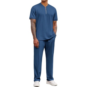 image:imageCOOFANDY Mens 2 Pieces Outfits Casual Quarter Zip Polo Shirt and Jogging Pants Summer Tracksuits SetDark Blue