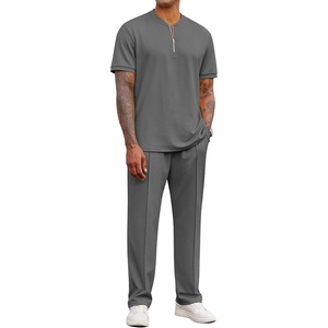 image:imageCOOFANDY Mens 2 Pieces Outfits Casual Quarter Zip Polo Shirt and Jogging Pants Summer Tracksuits SetDark Grey