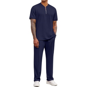 image:imageCOOFANDY Mens 2 Pieces Outfits Casual Quarter Zip Polo Shirt and Jogging Pants Summer Tracksuits SetNavy Blue