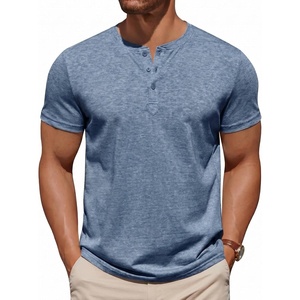 image:imageCOOFANDY Mens Cotton Henley TShirts Short Sleeve Button Casual Basic Tees Work Shirts with Split SideLight Navy