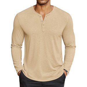 image:imageCOOFANDY Mens Henley Shirts Long Sleeve Lightweight Button TShirt Casual Basic Tee TopLight Khaki