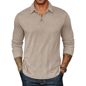 image:imageCOOFANDY Mens Long Sleeve Polo Shirts Classic Casual Button Polo Tee Lightweight Collared Golf ShirtLight Khaki