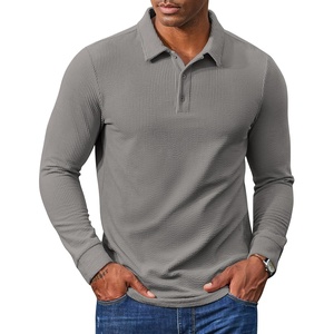 image:imageCOOFANDY Mens Long Sleeve Polo Shirts Corduroy Button Collared Casual TopLight Grey