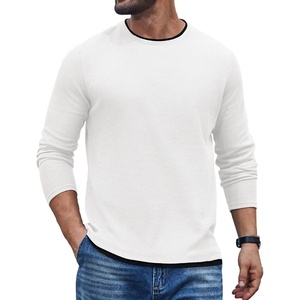 image:imageCOOFANDY Mens Long Sleeve Tee Shirts Cotton Waffle Crewneck Pullover Tshirts with Contrast TrimAll White  Black Trim