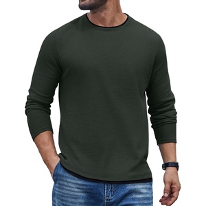 image:imageCOOFANDY Mens Long Sleeve Tee Shirts Cotton Waffle Crewneck Pullover Tshirts with Contrast TrimArmy Green  Black Trims