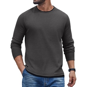 image:imageCOOFANDY Mens Long Sleeve Tee Shirts Cotton Waffle Crewneck Pullover Tshirts with Contrast TrimDark Grey  Black Trim