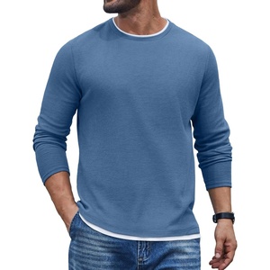 image:imageCOOFANDY Mens Long Sleeve Tee Shirts Cotton Waffle Crewneck Pullover Tshirts with Contrast TrimGrey Blue  White Trim