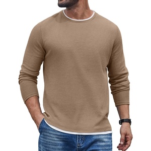 image:imageCOOFANDY Mens Long Sleeve Tee Shirts Cotton Waffle Crewneck Pullover Tshirts with Contrast TrimKhaki  White Trim