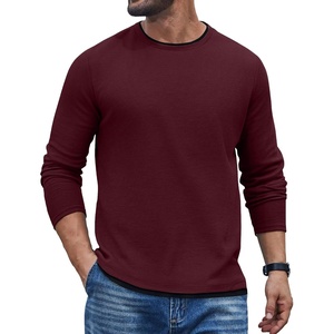 image:imageCOOFANDY Mens Long Sleeve Tee Shirts Cotton Waffle Crewneck Pullover Tshirts with Contrast TrimRed  Black Trim