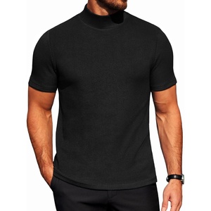 image:imageCOOFANDY Mens Mock Neck TShirts Short Sleeve Ribbed Knit Shirt Soft Tee Shirt Casual Basic TopsAblack
