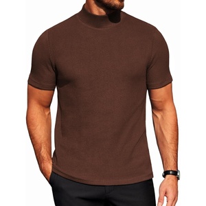 image:imageCOOFANDY Mens Mock Neck TShirts Short Sleeve Ribbed Knit Shirt Soft Tee Shirt Casual Basic TopsBrown
