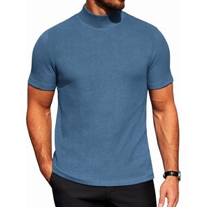 image:imageCOOFANDY Mens Mock Neck TShirts Short Sleeve Ribbed Knit Shirt Soft Tee Shirt Casual Basic TopsDark Blue