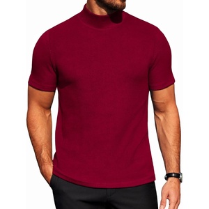 image:imageCOOFANDY Mens Mock Neck TShirts Short Sleeve Ribbed Knit Shirt Soft Tee Shirt Casual Basic TopsDark Red
