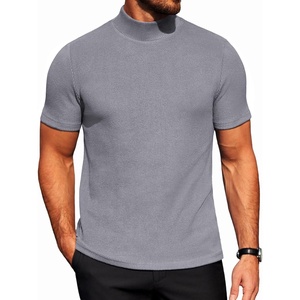 image:imageCOOFANDY Mens Mock Neck TShirts Short Sleeve Ribbed Knit Shirt Soft Tee Shirt Casual Basic TopsGrey