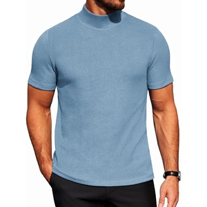 image:imageCOOFANDY Mens Mock Neck TShirts Short Sleeve Ribbed Knit Shirt Soft Tee Shirt Casual Basic TopsLight Blue