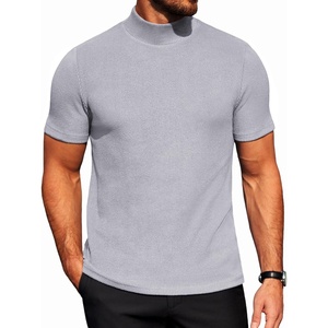image:imageCOOFANDY Mens Mock Neck TShirts Short Sleeve Ribbed Knit Shirt Soft Tee Shirt Casual Basic TopsLight Grey