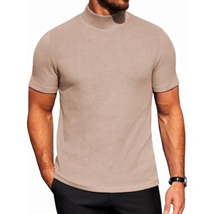 image:imageCOOFANDY Mens Mock Neck TShirts Short Sleeve Ribbed Knit Shirt Soft Tee Shirt Casual Basic TopsLight Khaki