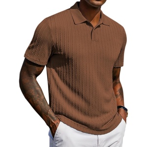 image:imageCOOFANDY Mens Polo Shirt Casual Short Sleeve Textured Knit Button Polo TShirts Summer Vacation Stretchy Golf ShirtsBrown