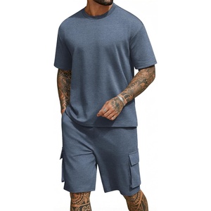 image:imageCOOFANDY Mens Shirt and Shorts Set 2 Piece Fashion Summer Tracksuits Cotton Oversized TShirts Cargo Shorts OutfitsDark Blue