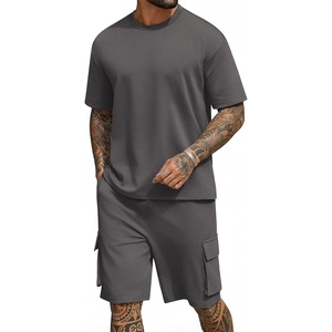 image:imageCOOFANDY Mens Shirt and Shorts Set 2 Piece Fashion Summer Tracksuits Cotton Oversized TShirts Cargo Shorts OutfitsDark Grey