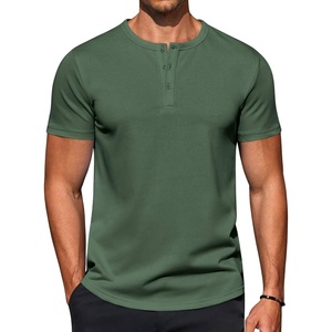 image:imageCOOFANDY Mens TShirts Henley Short Sleeve Cotton Shirts Button Tee Tops  COOFANDYDark Green