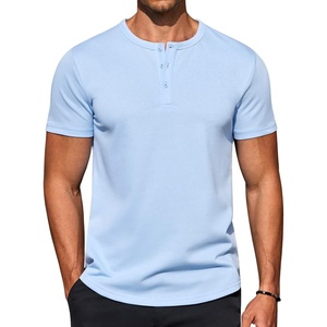 image:imageCOOFANDY Mens TShirts Henley Short Sleeve Cotton Shirts Button Tee Tops  COOFANDYLight Blue