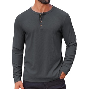 image:imageCOOFANDY Mens Waffle Henley Shirts Long Sleeve Casual TShirt Basic Lightweight Pullover TeesDark Gray