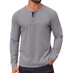 image:imageCOOFANDY Mens Waffle Henley Shirts Long Sleeve Casual TShirt Basic Lightweight Pullover TeesLight Gray
