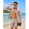 image:imageCOOFANDY 2 Piece Set for Men Cruise Outfits Set Mens Summer Vacation Outfit Short Sleeve Button Down ShirtsKhaki