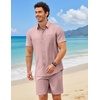 image:imageCOOFANDY 2 Piece Set for Men Cruise Outfits Set Mens Summer Vacation Outfit Short Sleeve Button Down ShirtsPink