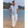 image:imageCOOFANDY Men 2 Piece Linen Outfit Beach Button Down Shirt Casual Loose Pant SetsBlue Stripes ShirtWhite Pants