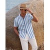 image:imageCOOFANDY Men 2 Piece Linen Outfit Beach Button Down Shirt Casual Loose Pant SetsBlue Stripes ShirtWhite Pants