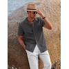 image:imageCOOFANDY Men 2 Piece Linen Outfit Beach Button Down Shirt Casual Loose Pant SetsDark Gray ShirtWhite Pants