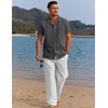image:imageCOOFANDY Men 2 Piece Linen Outfit Beach Button Down Shirt Casual Loose Pant SetsDark Gray ShirtWhite Pants