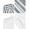 image:imageCOOFANDY Men 2 Piece Linen Outfit Beach Button Down Shirt Casual Loose Pant SetsGrey Green Stripes ShirtWhite Pants