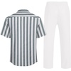 image:imageCOOFANDY Men 2 Piece Linen Outfit Beach Button Down Shirt Casual Loose Pant SetsGrey Green Stripes ShirtWhite Pants