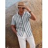 image:imageCOOFANDY Men 2 Piece Linen Outfit Beach Button Down Shirt Casual Loose Pant SetsGrey Green Stripes ShirtWhite Pants