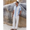 image:imageCOOFANDY Men 2 Piece Linen Outfit Beach Button Down Shirt Casual Loose Pant SetsLight Blue Patchwork White ShirtWhite Pants