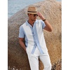image:imageCOOFANDY Men 2 Piece Linen Outfit Beach Button Down Shirt Casual Loose Pant SetsLight Blue Patchwork White ShirtWhite Pants