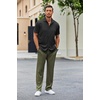 image:imageCOOFANDY Mens 2 Piece Outfit Casual Short Sleeve Button Down Shirt Beach Summer Loose Pant SetsBlack Army Green