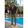 image:imageCOOFANDY Mens 2 Piece Outfit Casual Short Sleeve Button Down Shirt Beach Summer Loose Pant SetsBlack Army Green