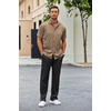 image:imageCOOFANDY Mens 2 Piece Outfit Casual Short Sleeve Button Down Shirt Beach Summer Loose Pant SetsKhaki Black