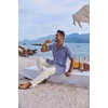 image:imageCOOFANDY Mens Button Down Shirts Short Sleeve Casual Shirts Summer Beach Linen Shirts with PocketGrey Blue